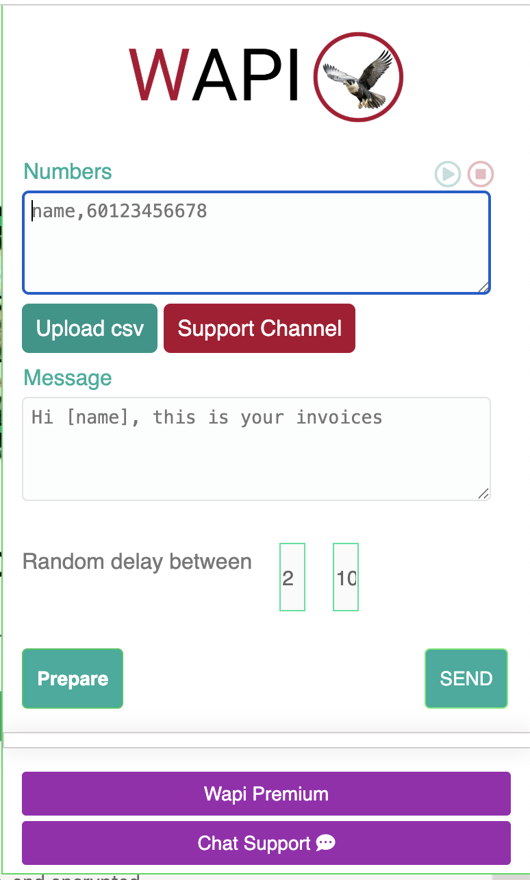 Pantalla de Wapi Free para WhatsApp Web