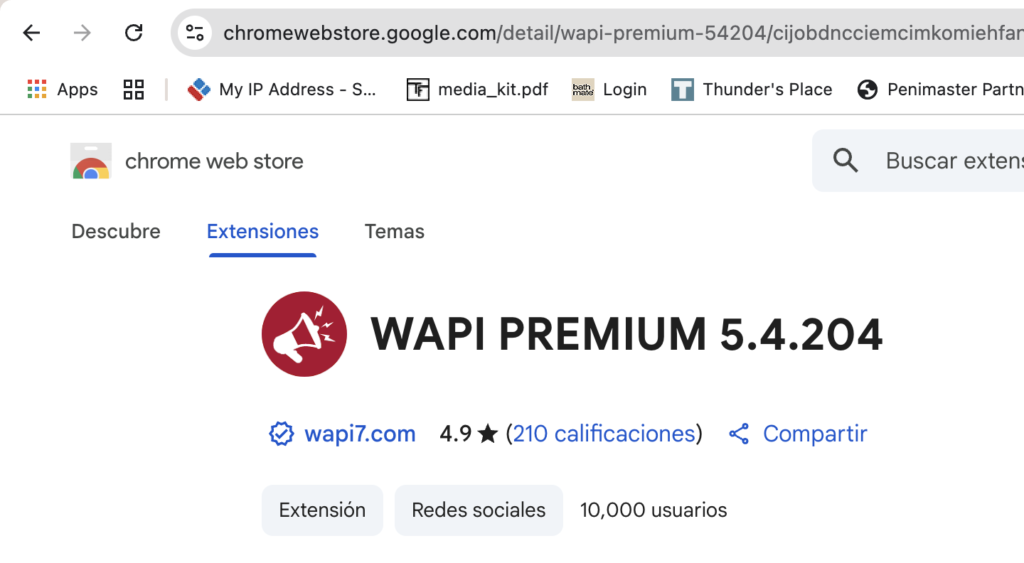 Wapi Premium running as a Chrome extension